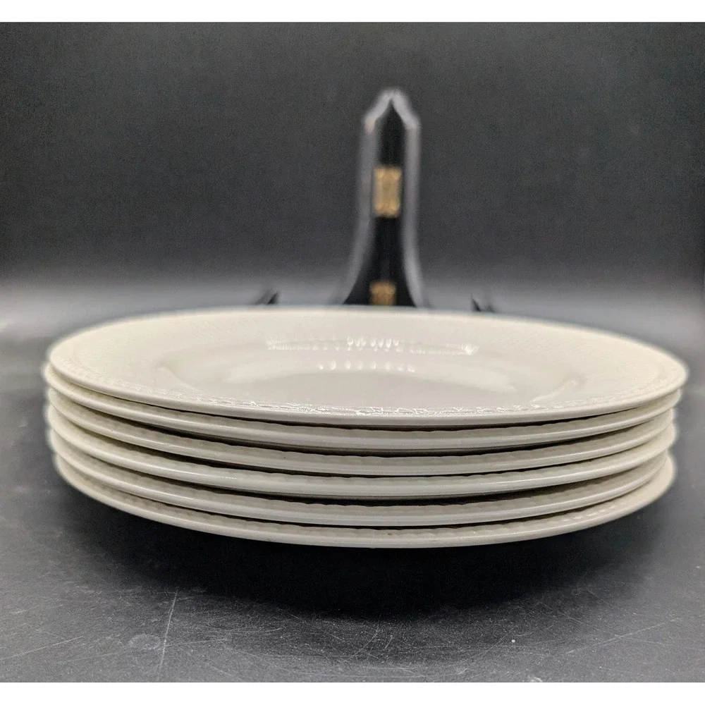 Antique Wedgwood Edme Creamware Salad Plates Set of 5 Ribbed Laurel Rim England‎